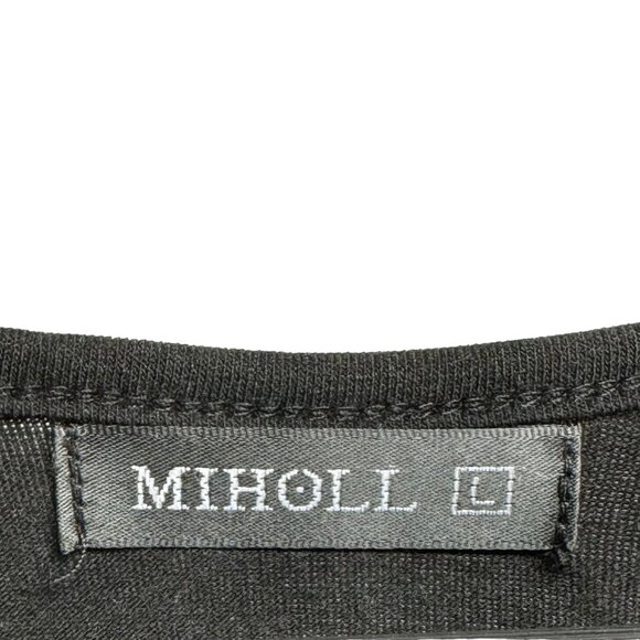 Miholl Women's Black V-Neck Top With Sheer Striped Sleeves - Size Large - Picture 4 of 5